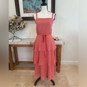 Gal Meets Glam Florence Chiffon Swiss Dot Desert Rose Coral layered Dress Size 8
